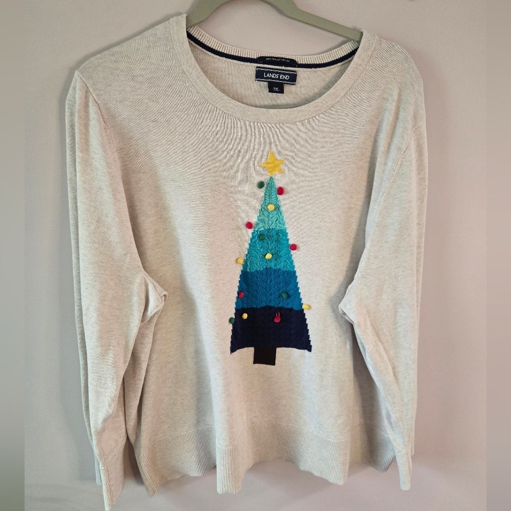 Lands' End 100% Supima Cotton Christmas Tree Sweater 3x
